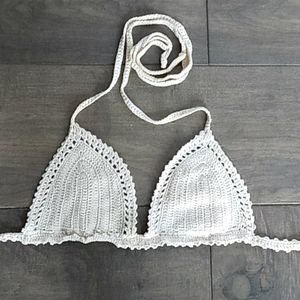 VTG 90S CROCHET BOHO  CREAM BOHO TRIANGLE TOP M